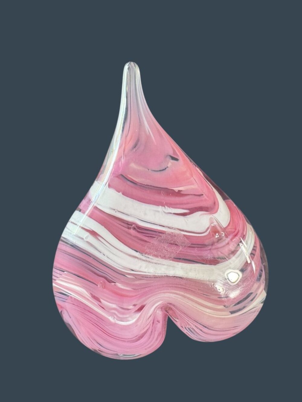 Pink White Swirl Art Glass Heart Paperweight Murano Style Valentine Decor - Picture 5 of 7